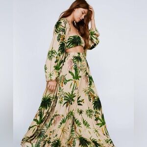 NastyGal Crinkle 3 piece Bandeau, Pants and Maxi Kimono Set, size S, BLACK color